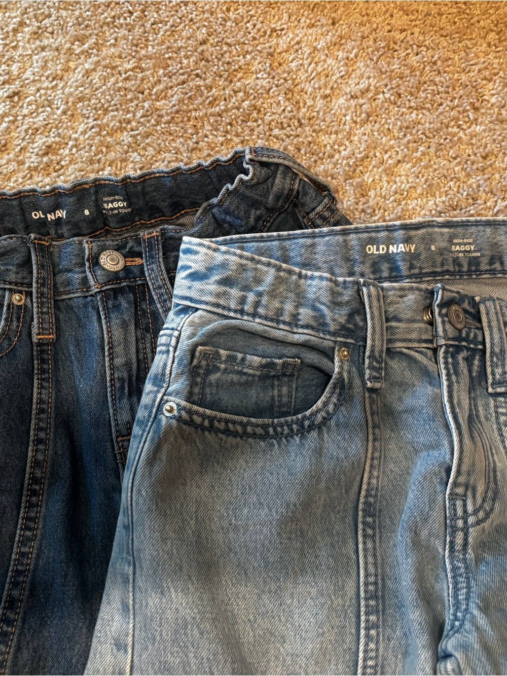 Old Navy Girl’s Size 8 High-Rise Baggy Jeans — Light Wash & Dark Wash Denim
